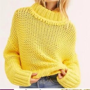 Free People Yellow Cowl Neck Sweater